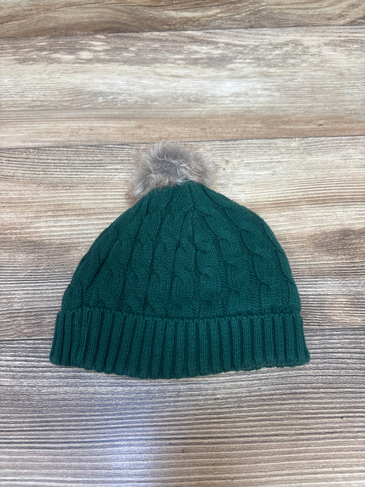 Cable Knit Pom-Pom Beanie Green sz 0-12m