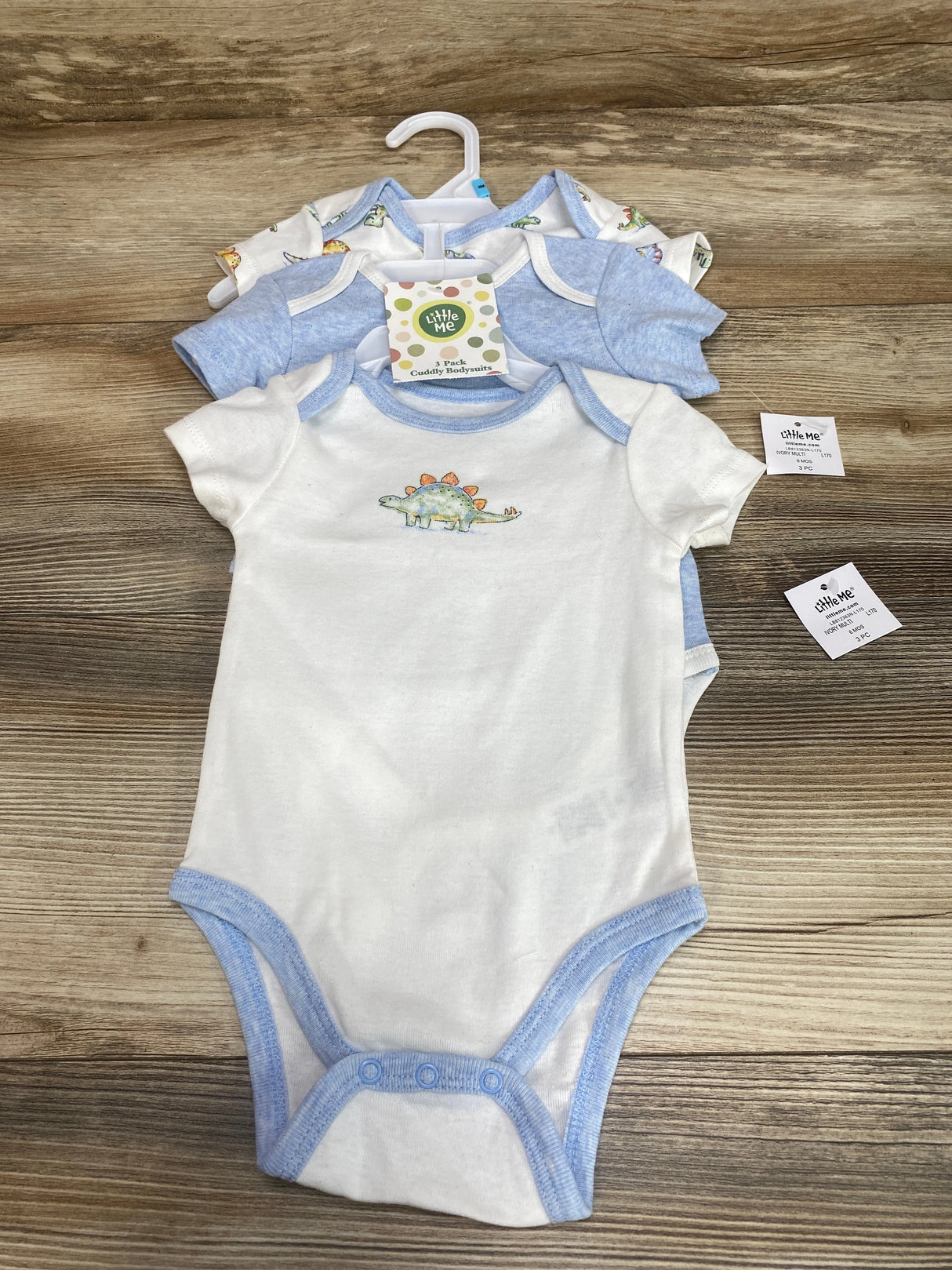 NEW Little Me 3pk Dino Bodysuits White/Blue sz 6m