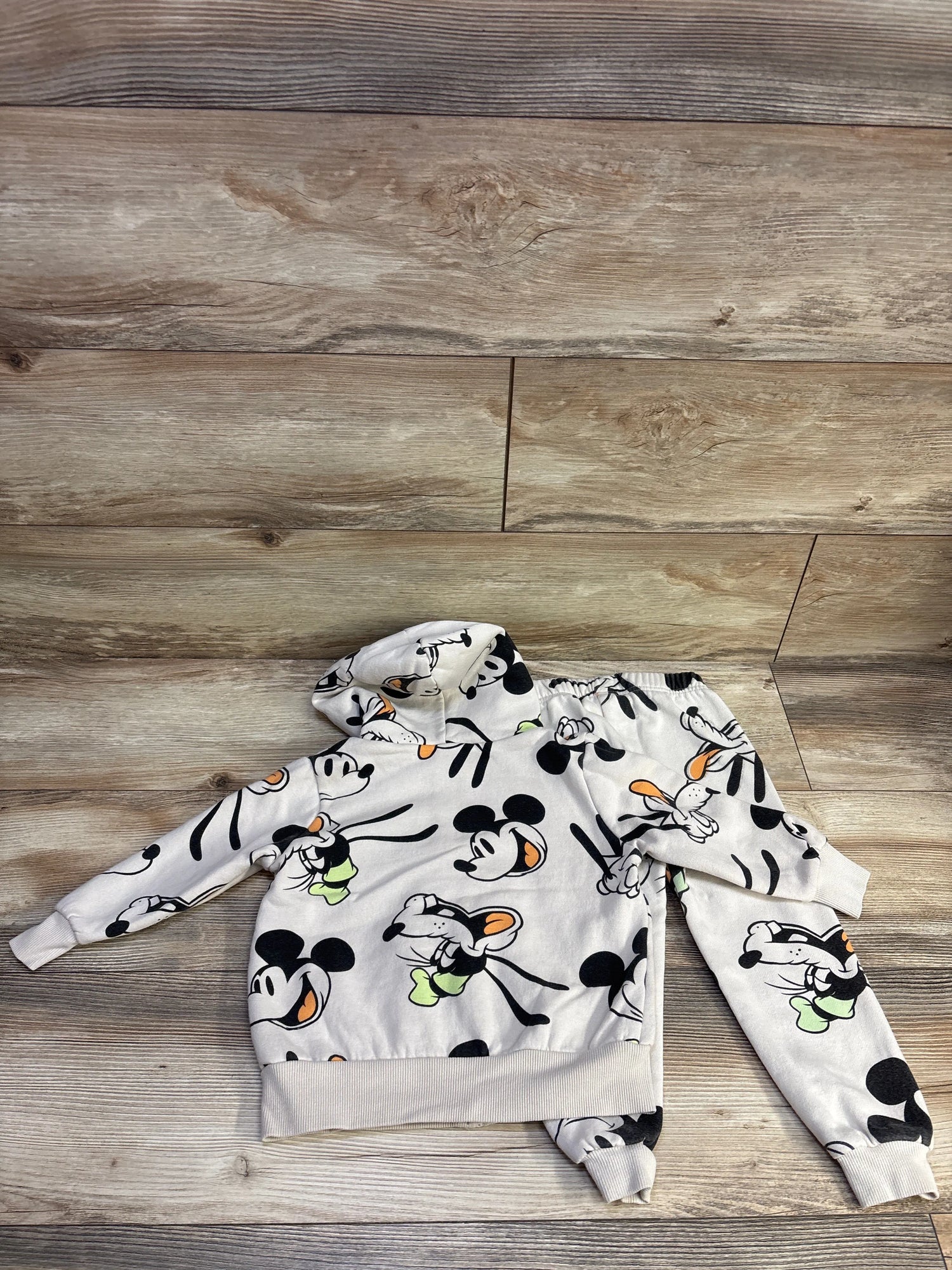 Disney Mickey & Friends 2pc Sherpa Zip Sweatshirt & Joggers Set Beige sz 3T