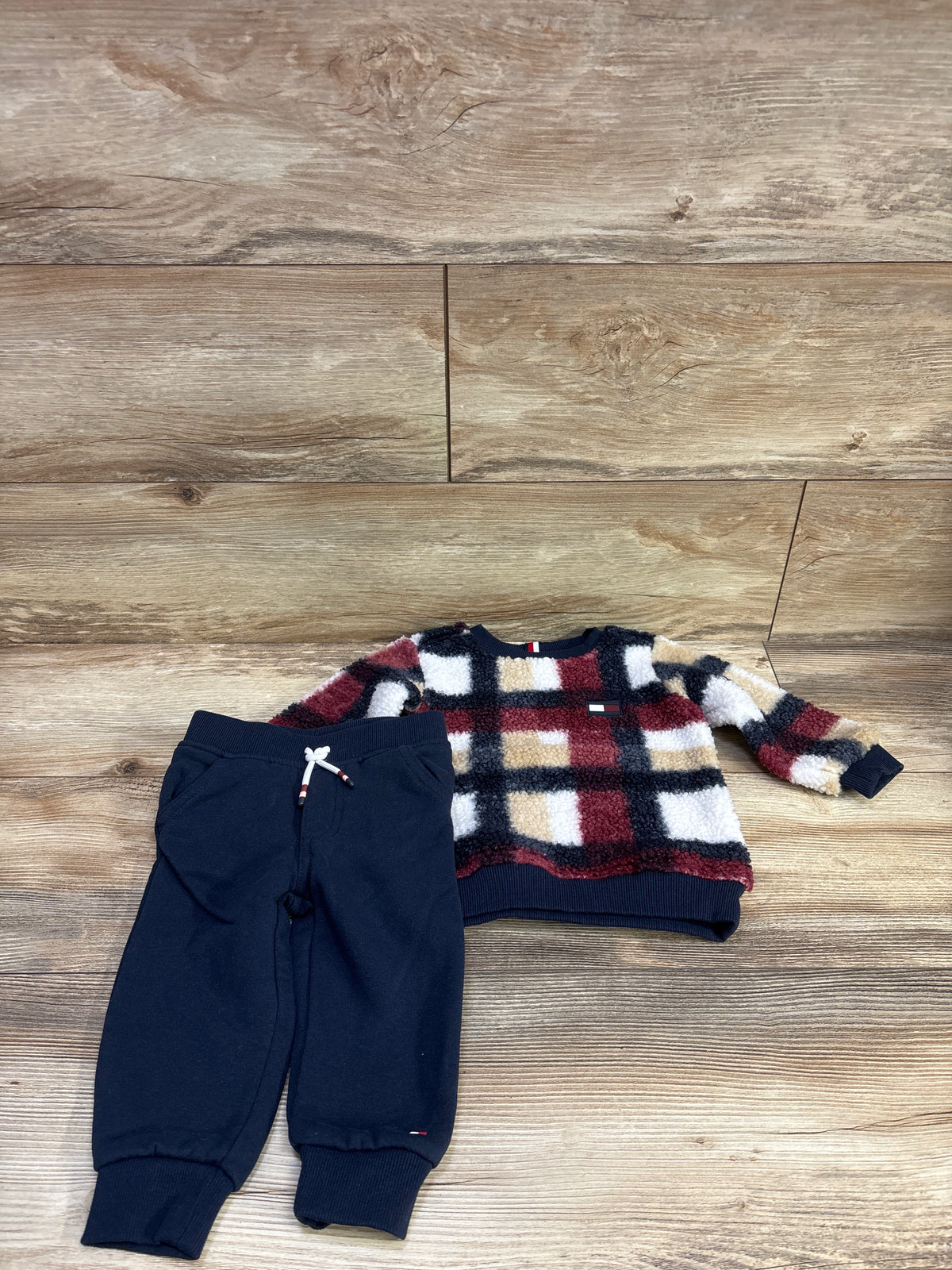 Tommy Hilfiger 2pc Sherpa Sweatshirt & Jogger Set Navy sz 12m