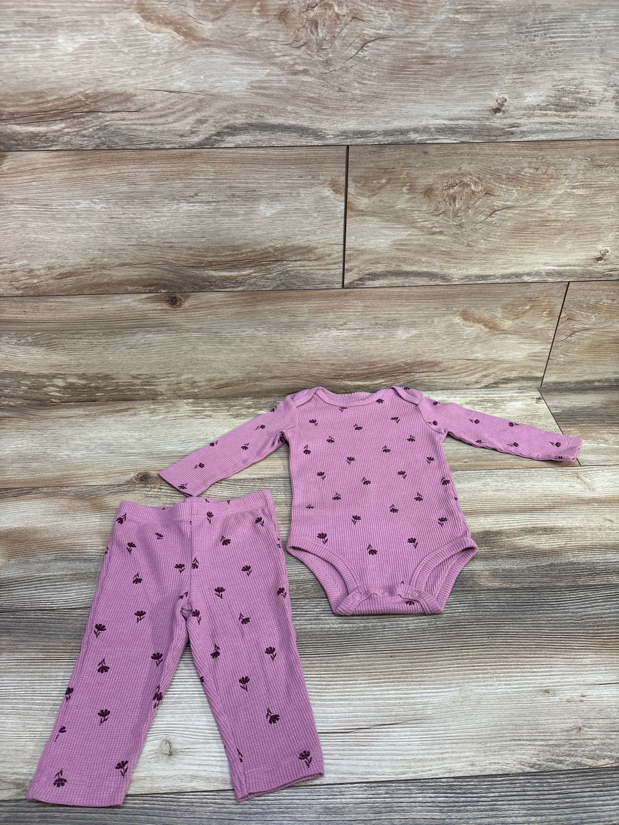 Carter's 2pc Floral Waffle Knit Bodysuit & Pants Set Pink sz 9m