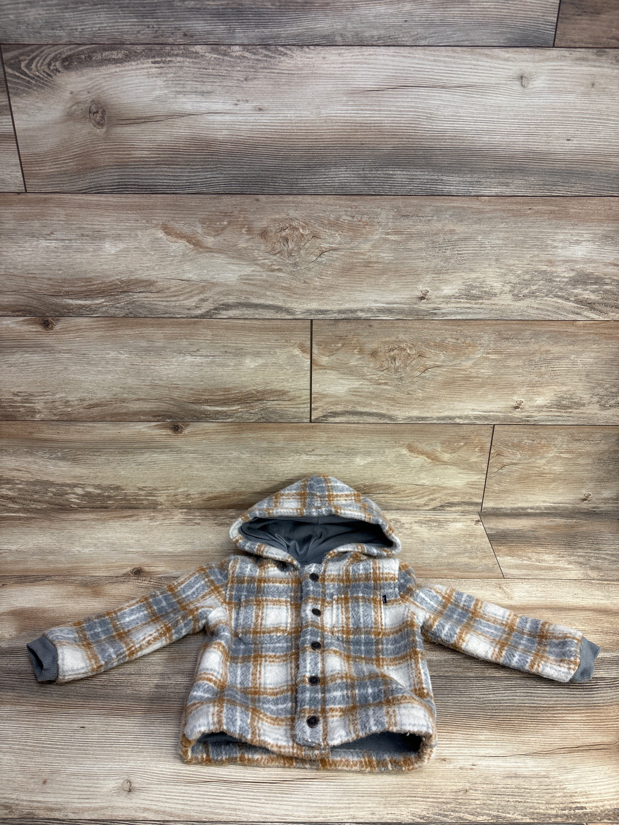 Oshkosh Plaid Hooded Button Up Jacket Grey sz 24m