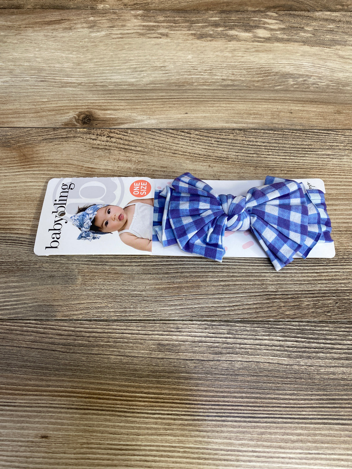 NEW Baby Bling Knotted Bow Headband Blue Gingham