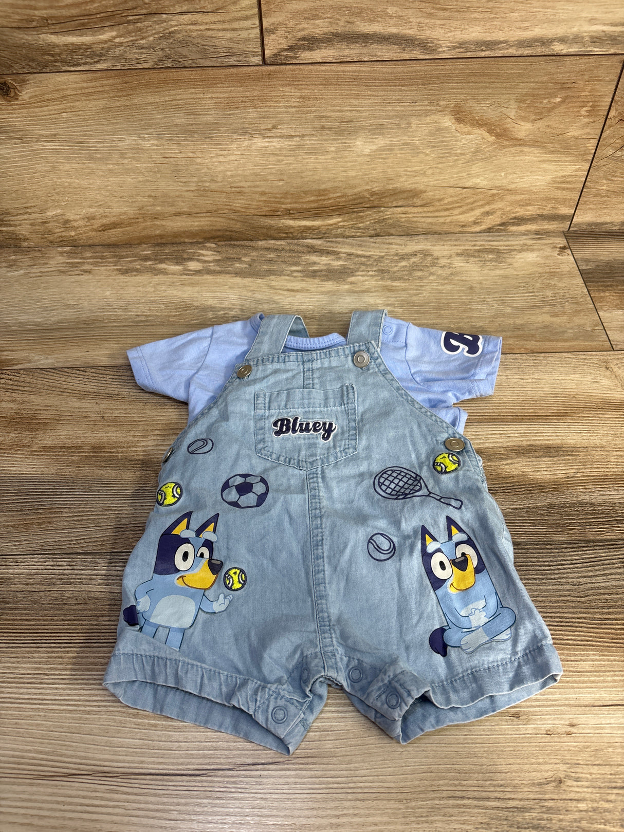 Bluey 2pc Shirt & Chambray Shortalls Set Blue sz 0/3m