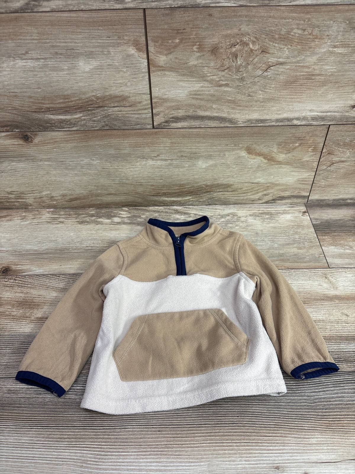 Oshkosh Color Block Microfleece 1/4-Zip Pullover Sweatshirt Tan sz 18m