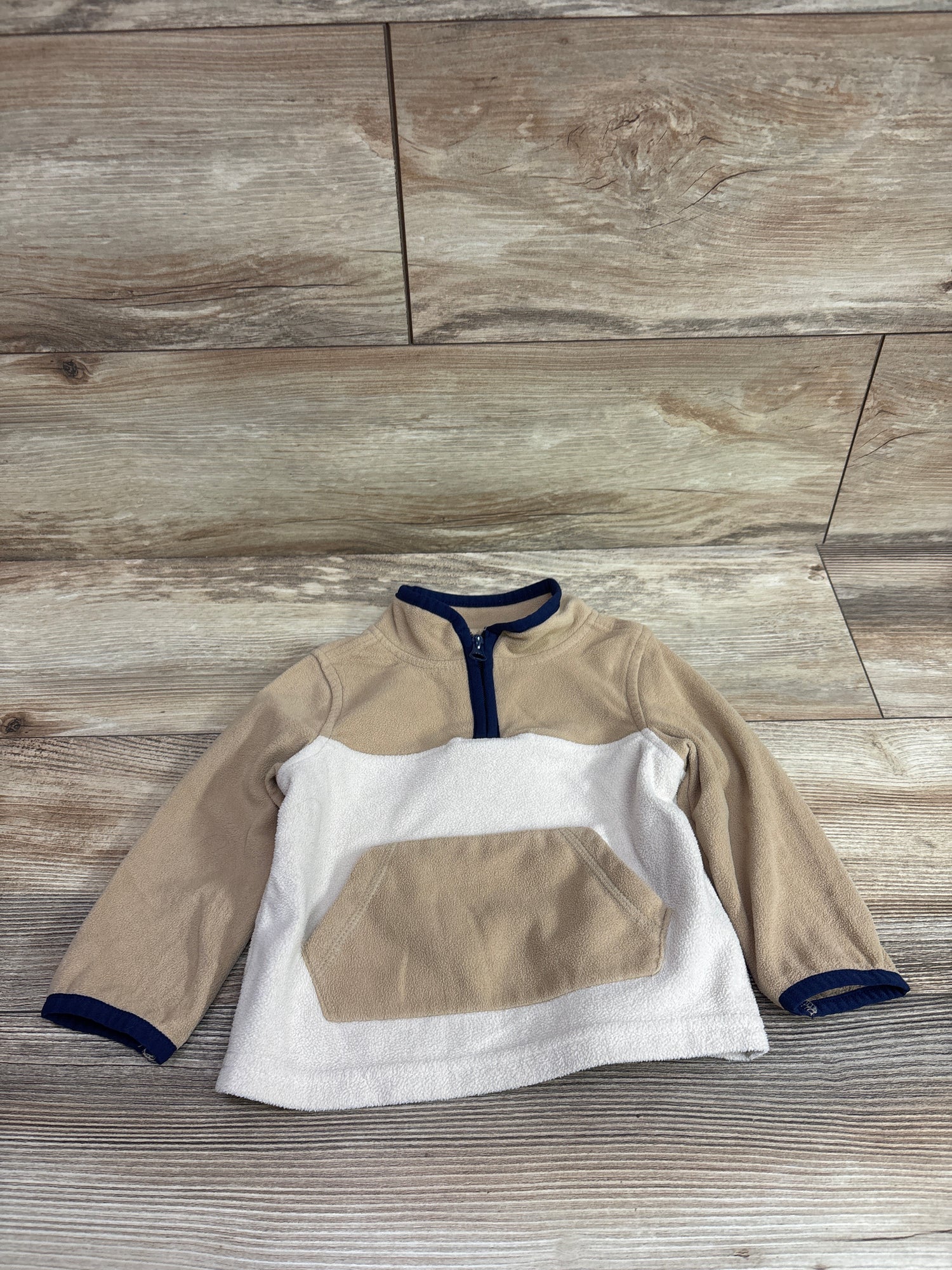 Oshkosh Color Block Microfleece 1/4-Zip Pullover Sweatshirt Tan sz 18m