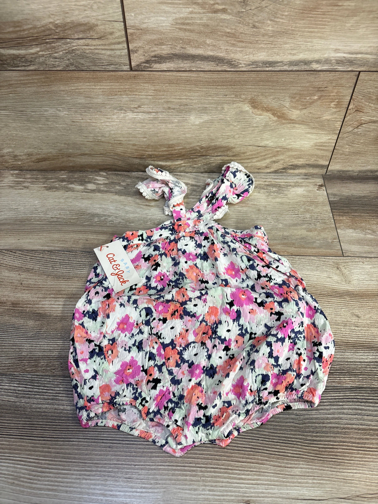 NEW Cat & Jack Floral Flutter Sleeve Romper Pink sz 6-9m