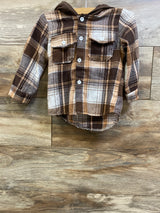 Plaid Button-Up Hooded Flannel Brown sz 12-18m