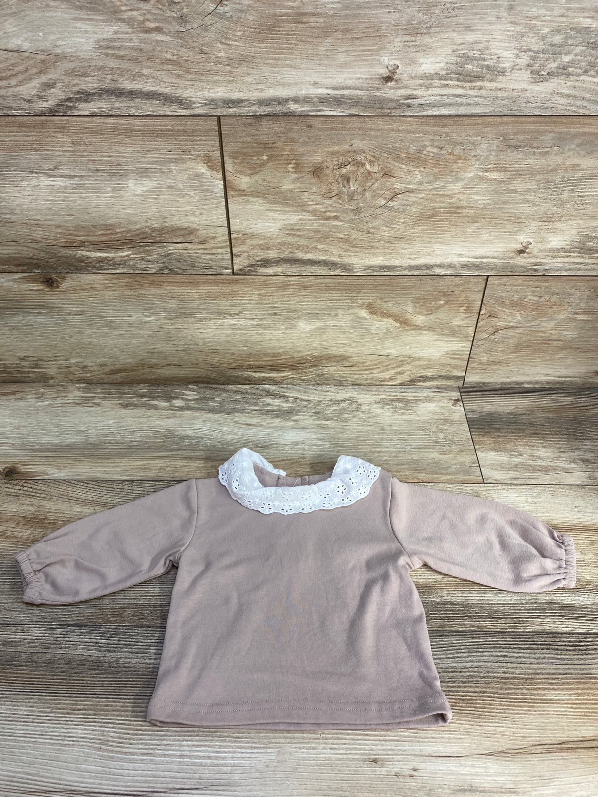 Long Sleeve Eyelet Trim Collar Shirt Taupe sz 9-12m
