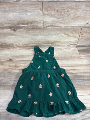 Green corduroy baby dress with gingerbread man print, holiday kids clothing