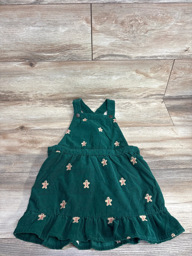 Green corduroy baby dress with gingerbread man print, holiday kids clothing