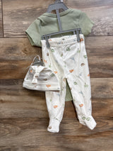 NEW Le Top Bebe 3pc Ribbed Bodysuit, Footed Pants, & Hat Set Green sz 6-9m