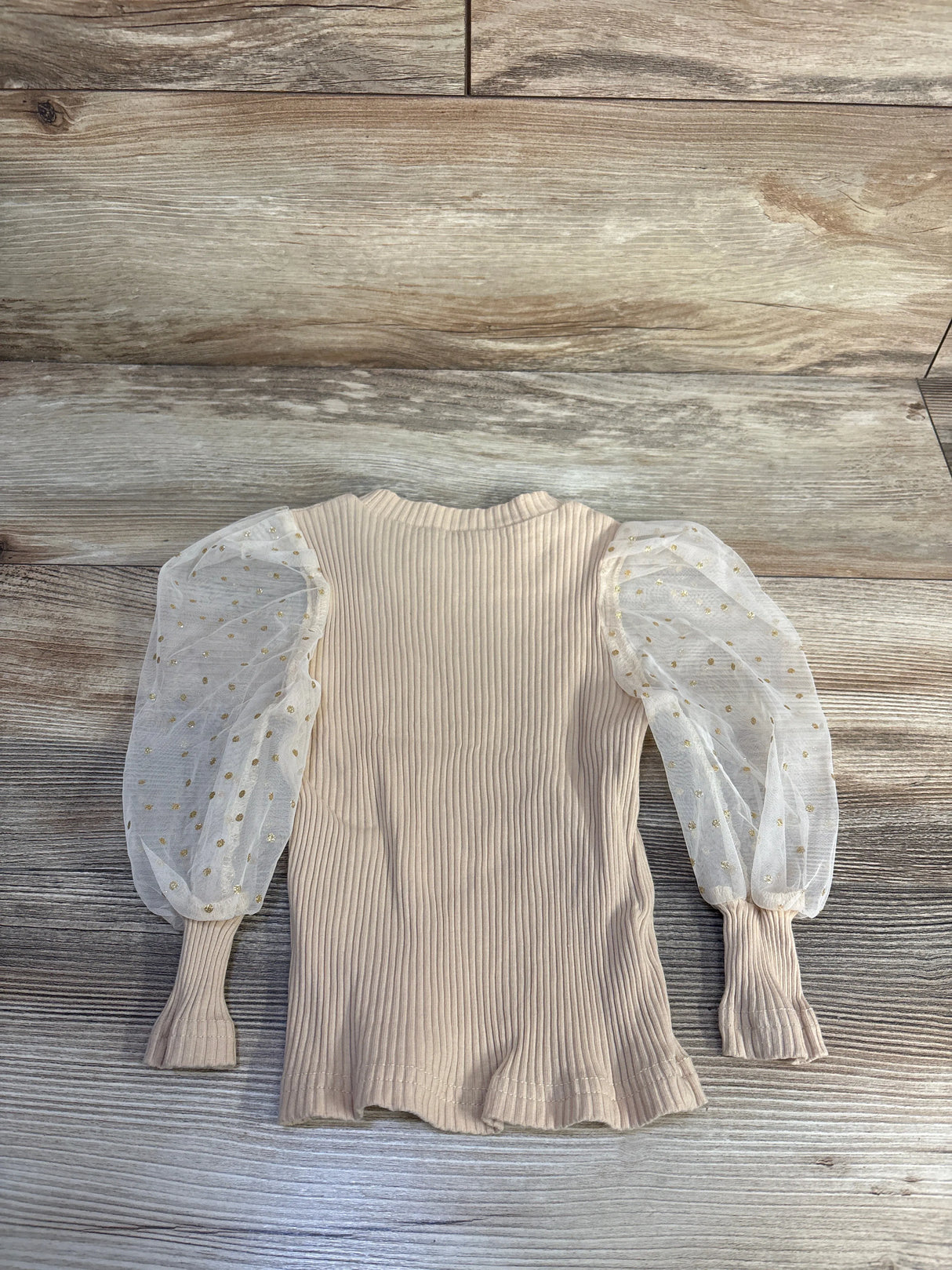 Ribbed Mesh Sleeve Shirt Beige sz 3T