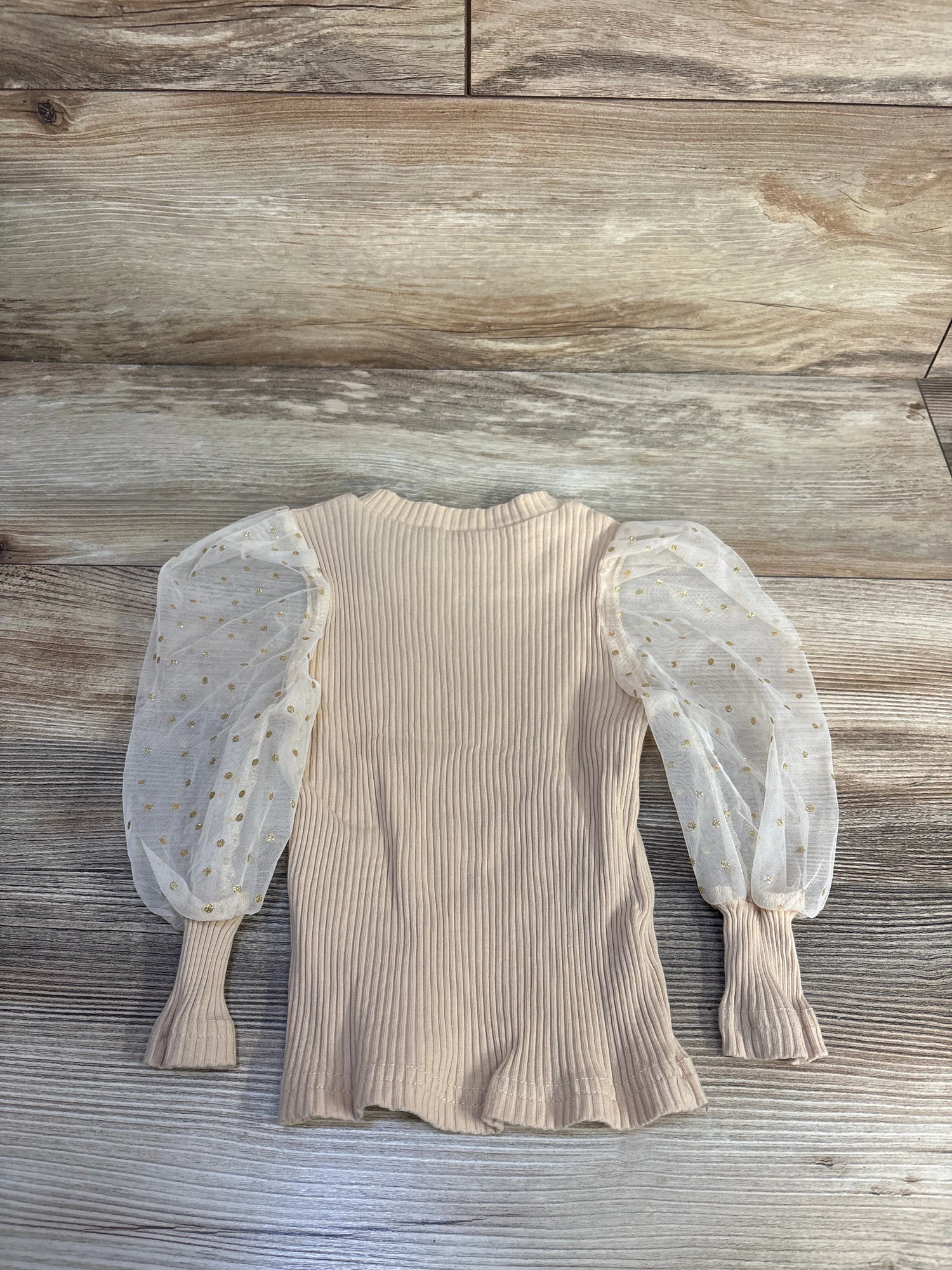 Ribbed Mesh Sleeve Shirt Beige sz 3T