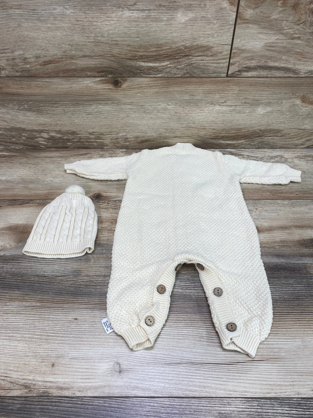 Iadoer Cable Knit Sweater Romper & Hat Set Ivory 0-3m