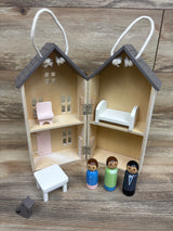 Pottery Barn Kids Take-Along Wooden Dollhouse with 7 Play Pieces