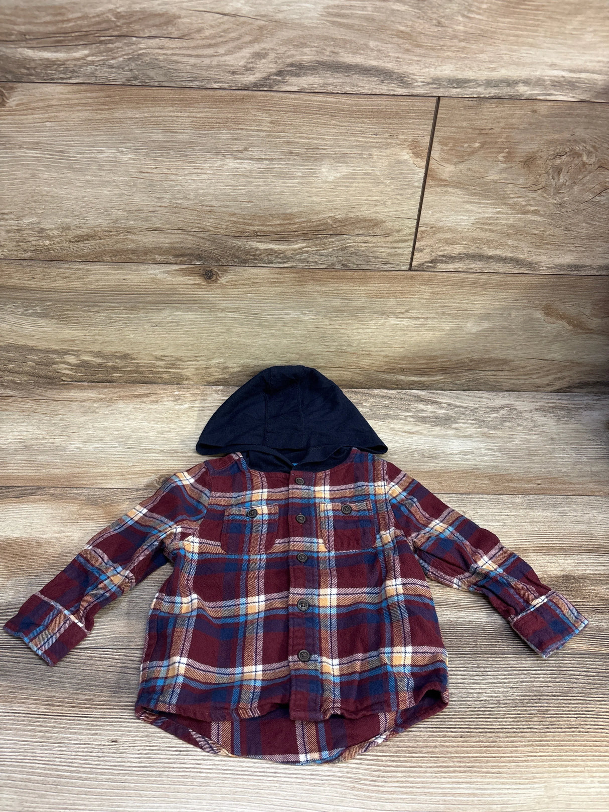 Oshkosh Hooded Button-Up Flannel Shirt Red sz 18m