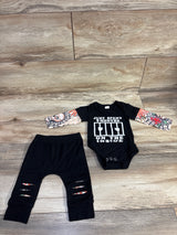 Faux Tattoo Long Sleeve Bodysuit & Pants 2pc Set Black sz 0-3m