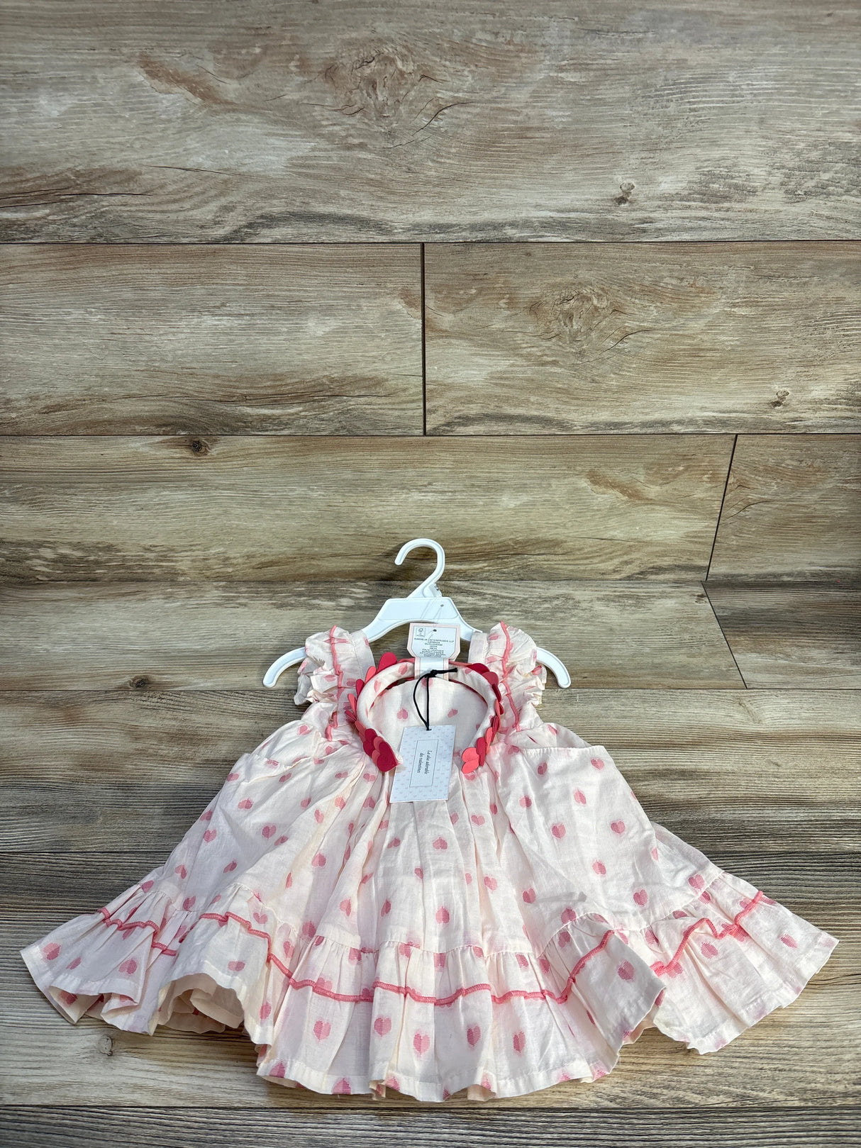NEW Cupcakes & Cashmere 2pc Heart Print Layered Dress & Headband Set Pink sz 12