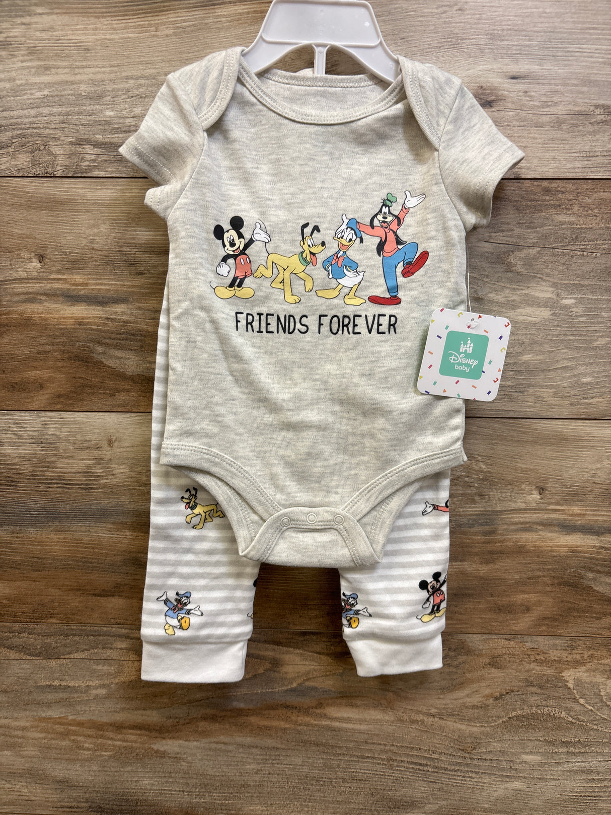 NEW Disney Baby 3pc Mickey Mouse Bodysuit, Pants, & Bib Set Grey sz 6/9m