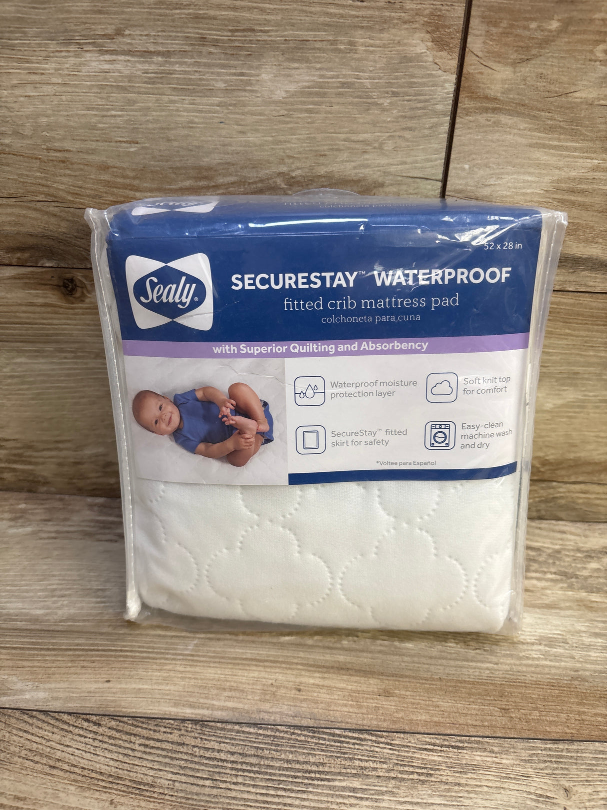NEW Sealy SecureStay Waterproof Fitted Crib Mattress Pad Cover White 28x52''