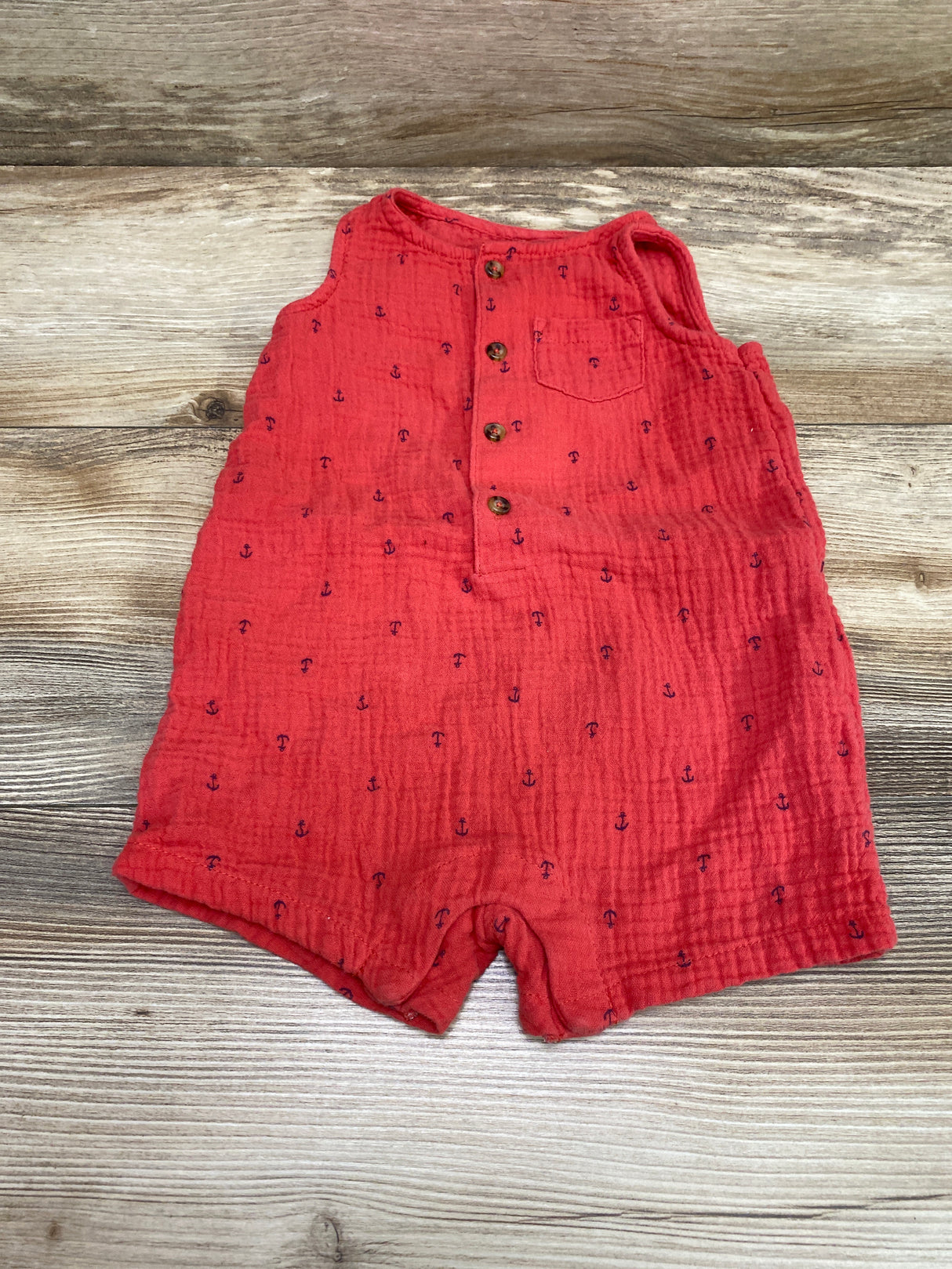 Just One You Anchor Print Shortie Romper Red sz 9m