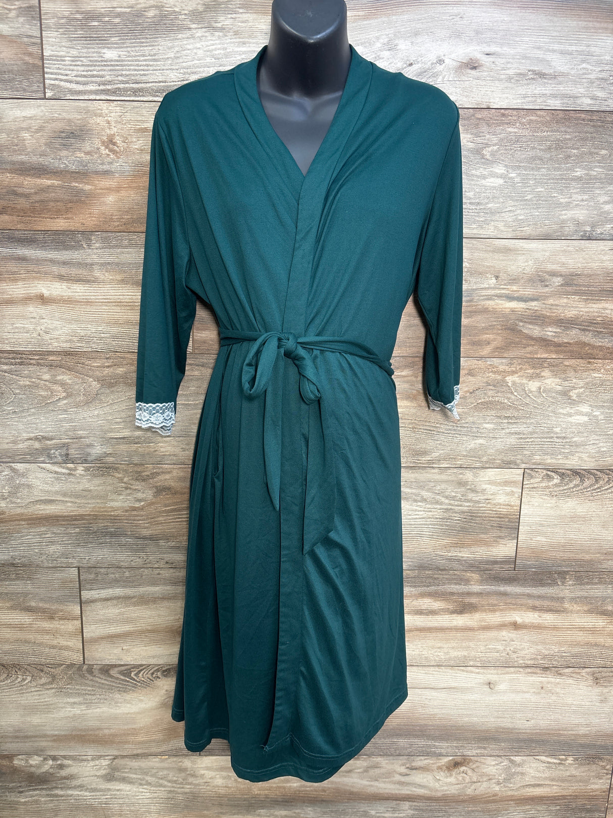 Ekouaer 2pc Lace Maternity Nursing Gown and 3/4 Sleeve Robe Green sz Large