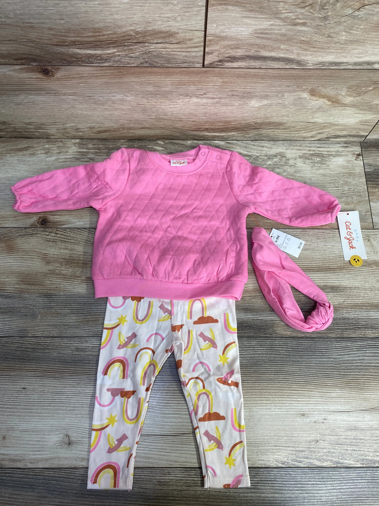 NEW Cat & Jack 3pc Quilted Sweatshirt & Pants Set Pink sz 6-9m