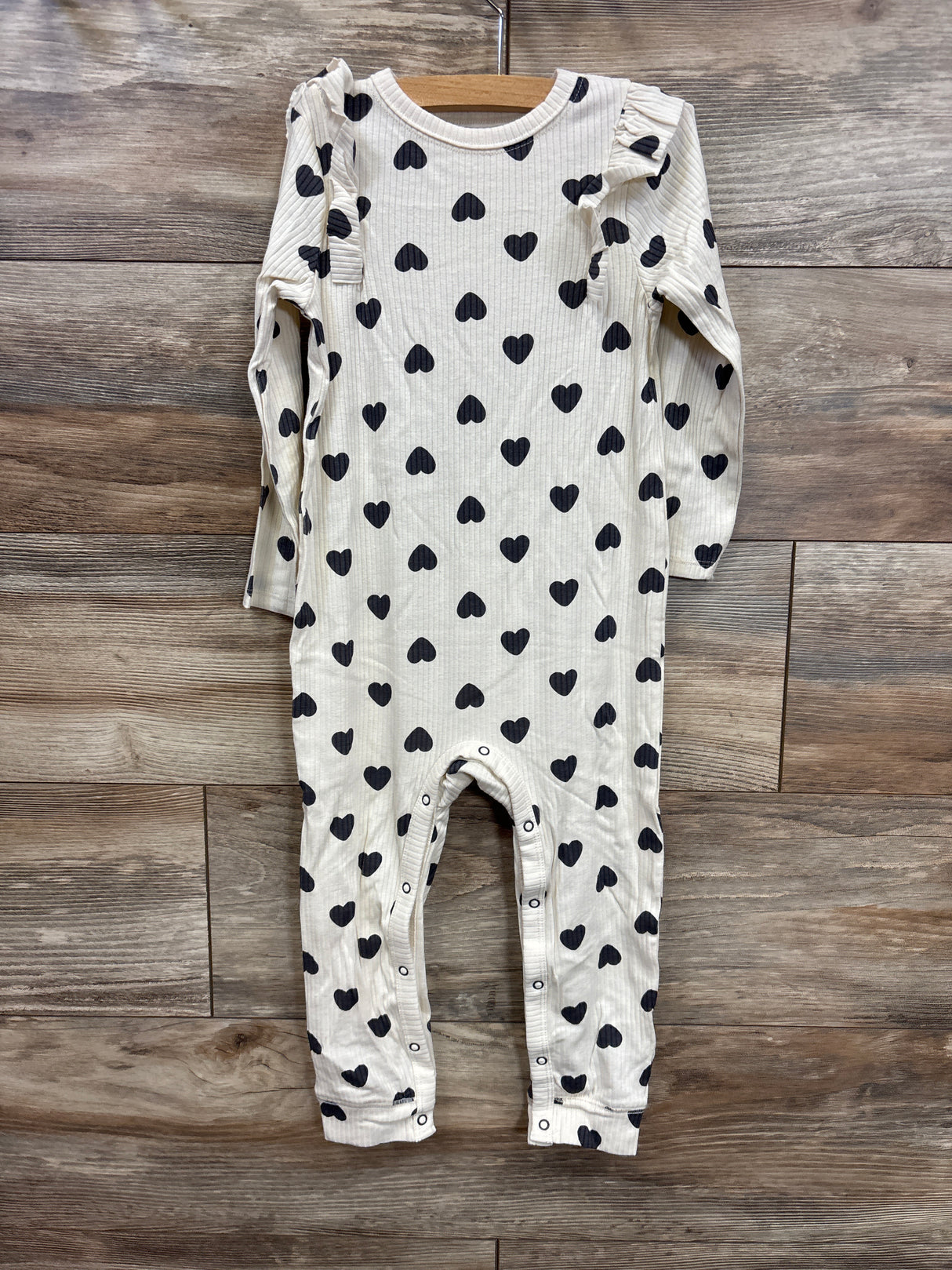 NEW Cat & Jack Ruffled Heart Print Coverall Cream sz 24m