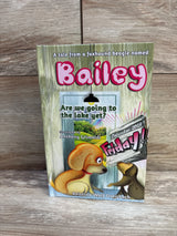 Front view of Bailey hardcover kids book showing illustrated beagle and dog with large title Are we going to the lake yet?