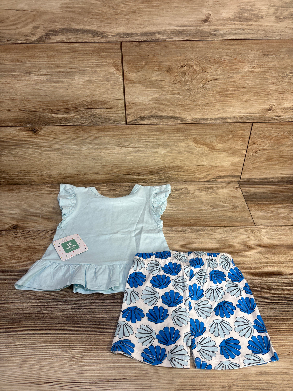 NEW Disney Baby 2pc The Little Mermaid Peplum Top & Shorts Set Blue sz 24m