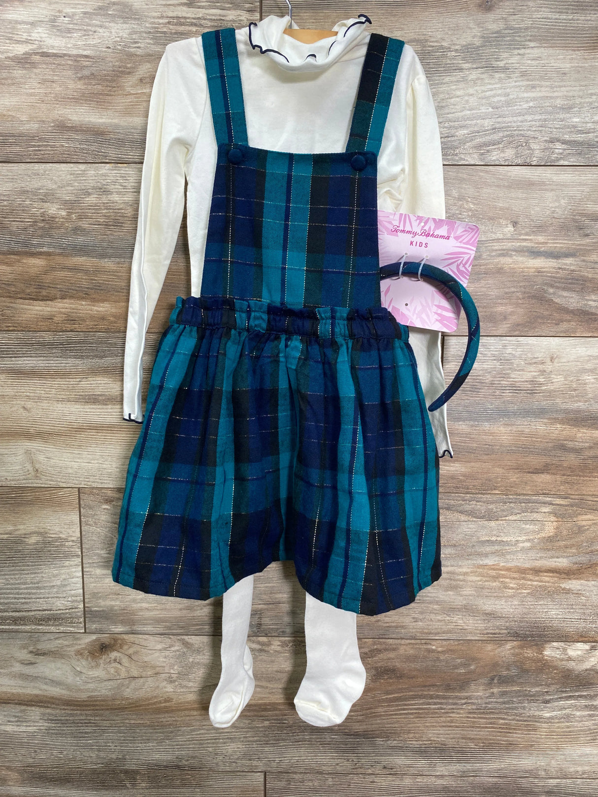 NEW Tommy Bahama 4pc Plaid Pinafore Dress White/Green sz 4T