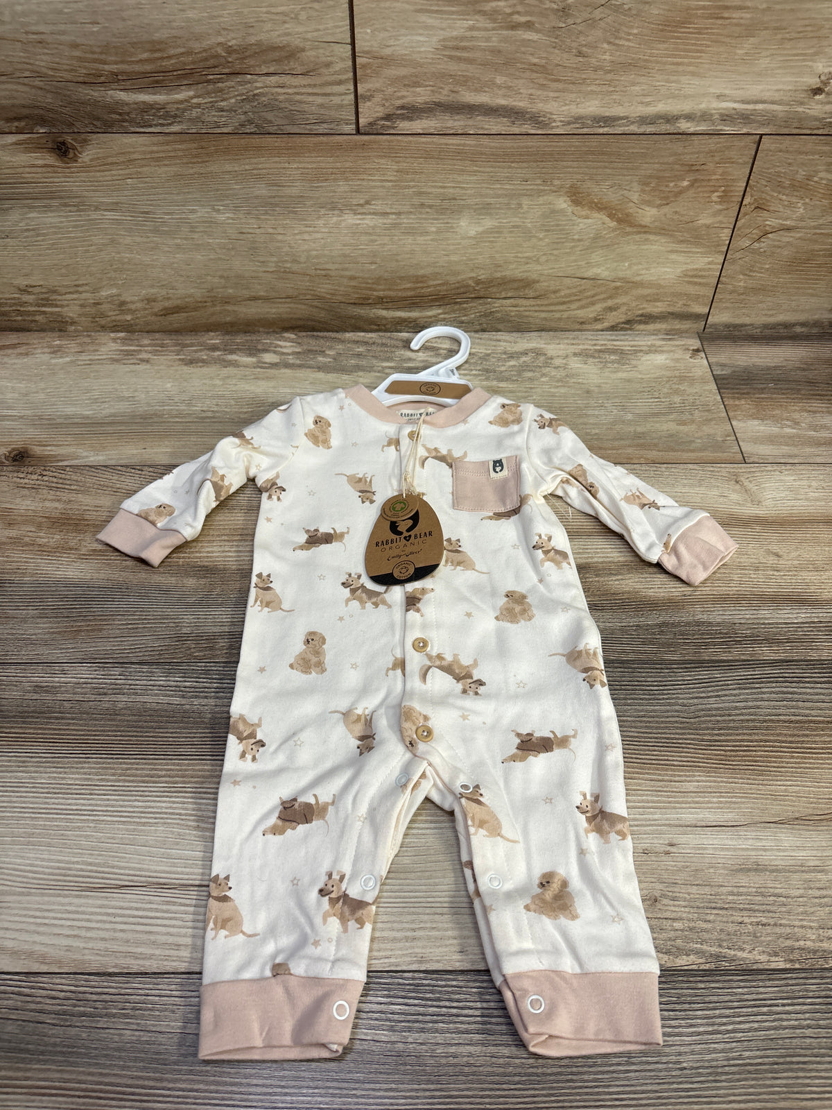 NEW Rabbit + Bear Organic Dog Print Coverall Ivory sz 3/6m