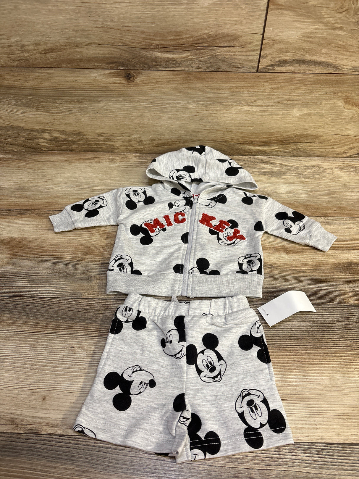 NWOT Disney Baby 2pc Mickey Mouse Zip Sweatshirt & Shorts Set Grey sz Newborn