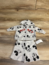 NWOT Disney Baby 2pc Mickey Mouse Zip Sweatshirt & Shorts Set Grey sz Newborn