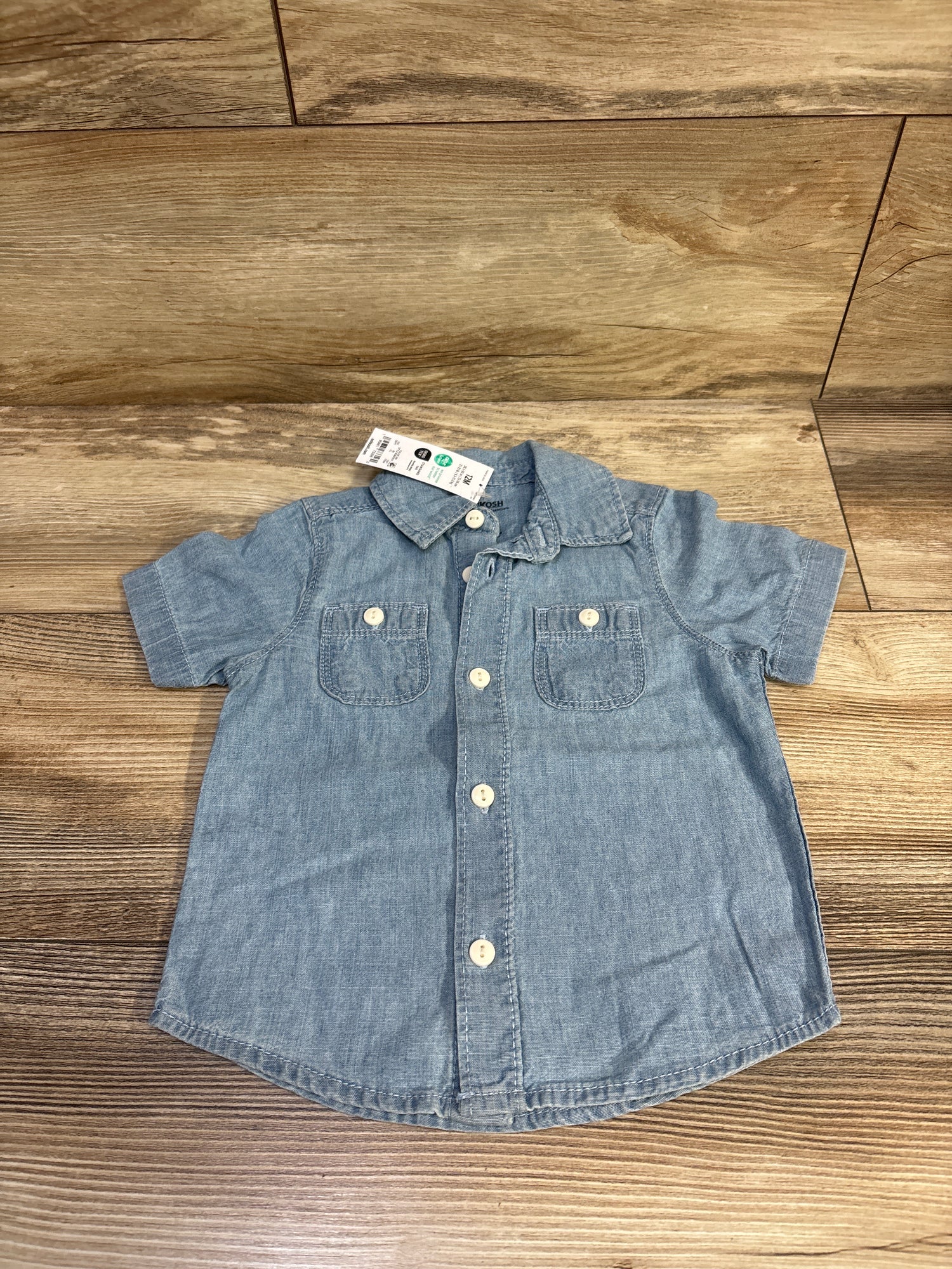 NEW OshKosh Chambray Button Up Shirt Blue sz 12m