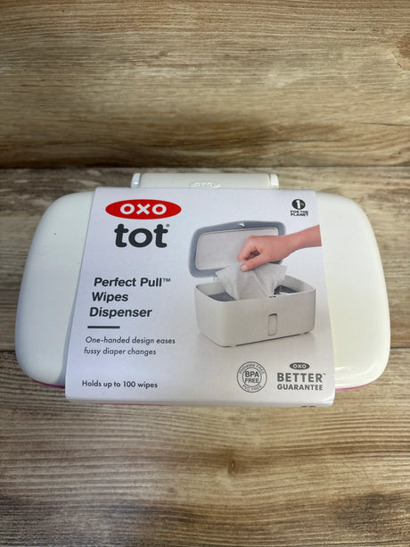 OXO Tot Perfect Pull Wipes Dispenser for baby diaper changes, holds 100 wipes, BPA free, one-handed design