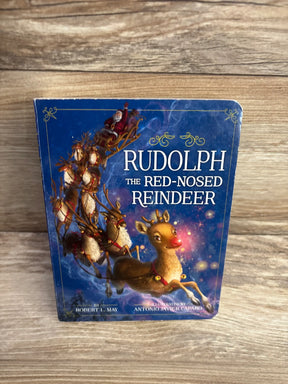 Rudolph the Red-Nosed Reindeer children's book with Santa sleigh, festive holiday story for kids