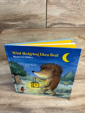 What Hedgehog Likes Best children's book cover with illustrated hedgehog holding lantern