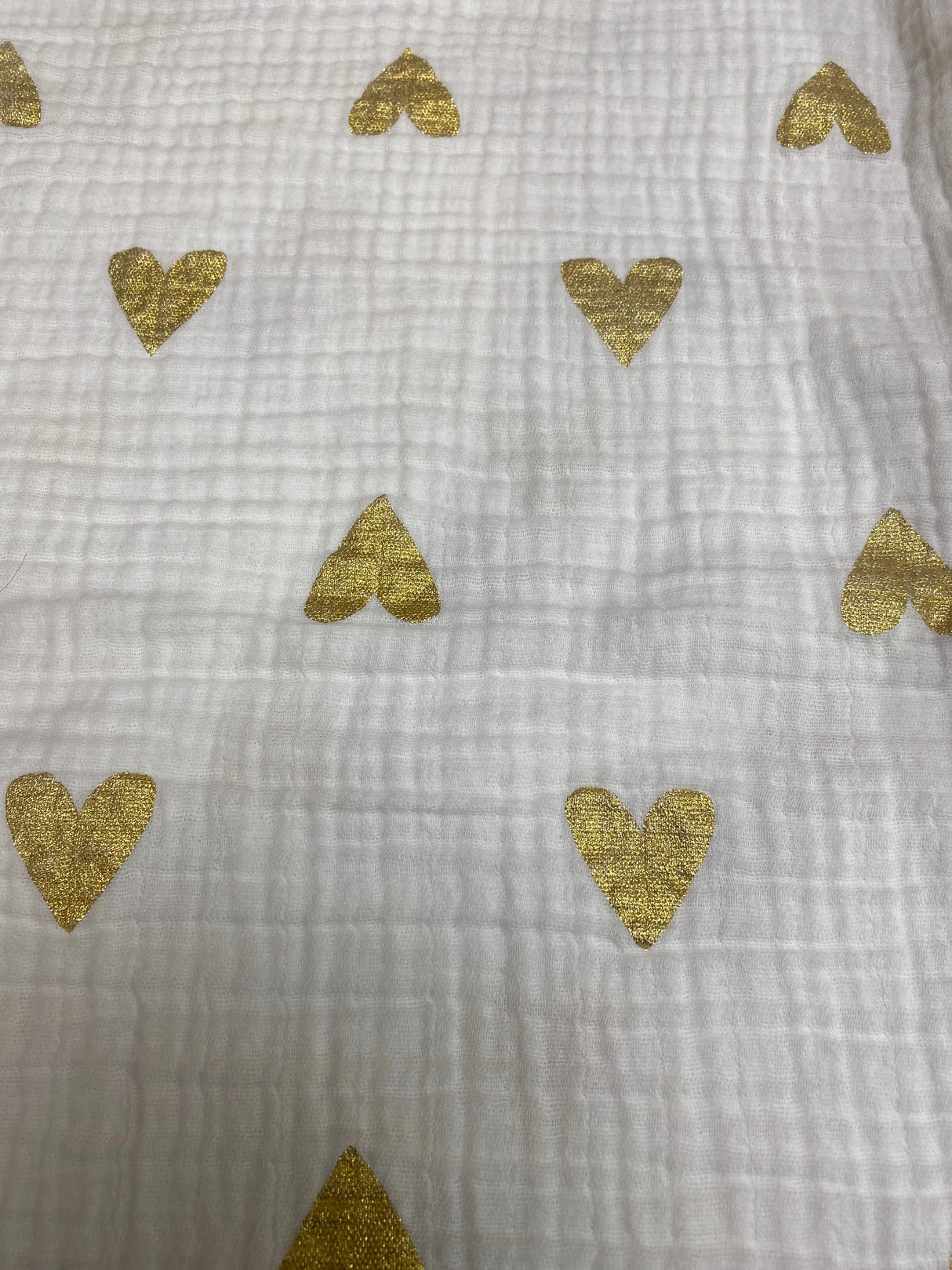 Cloud Island Muslin Swaddle Blanket Gold Hearts Print White