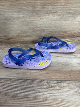 Girl's Floral Flip Flops Blue Glitter sz 7-8c