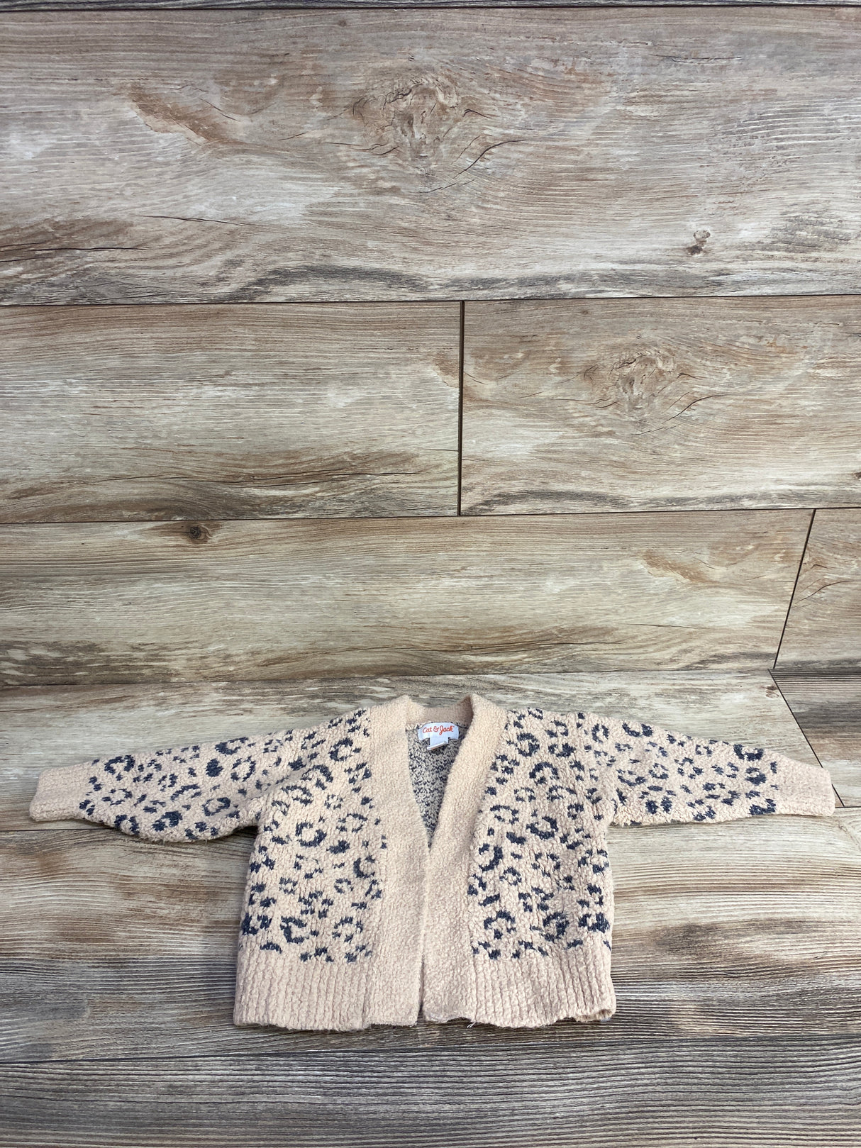 Cat & Jack Fuzzy Leopard Print Open Front Cardigan Tan sz 12m