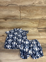 Baby Gap 2pc Linen-Blend Button-Down Shirt & Shorts Set Blue sz 18-24m
