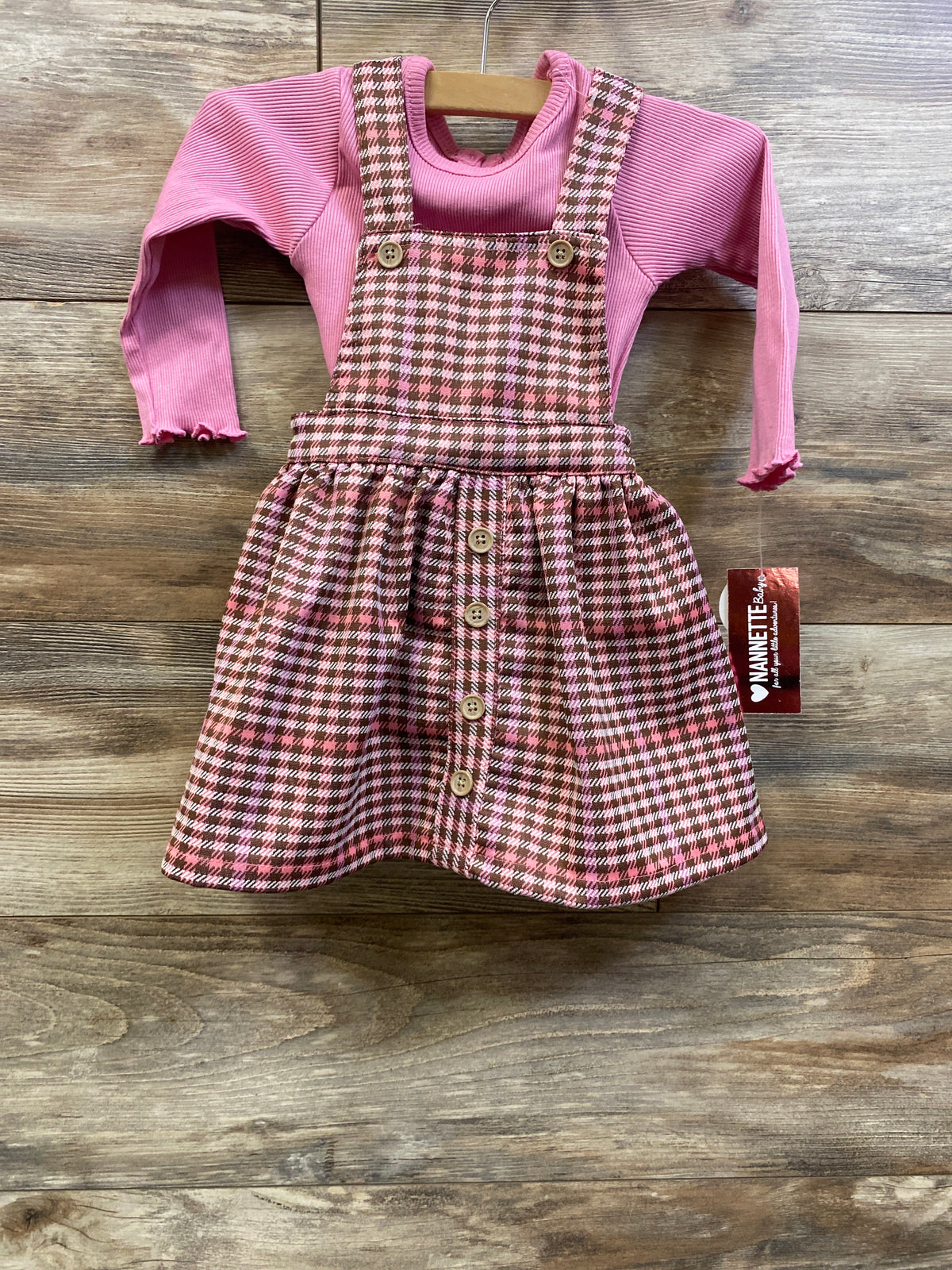 NEW Nannette Baby 2pc Long Sleeve Ribbed Bodysuit & Skirtall Set Pink sz 12m