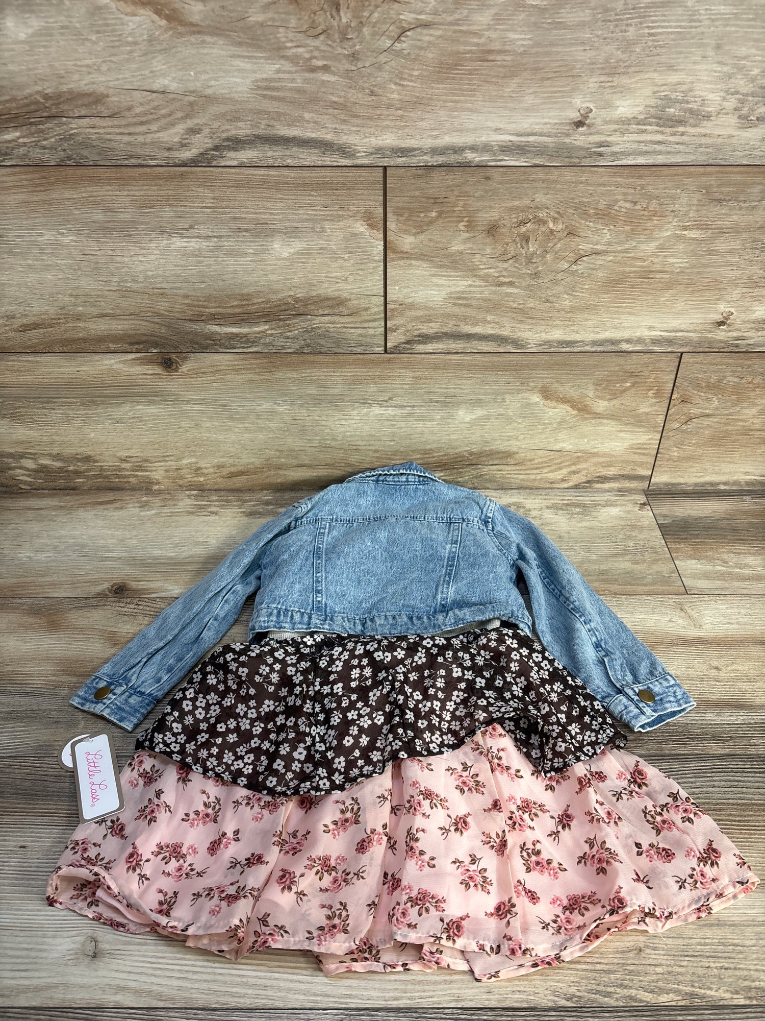 NEW Little Lass 2pc Denim Jacket & Layered Floral Dress Blue sz 24m