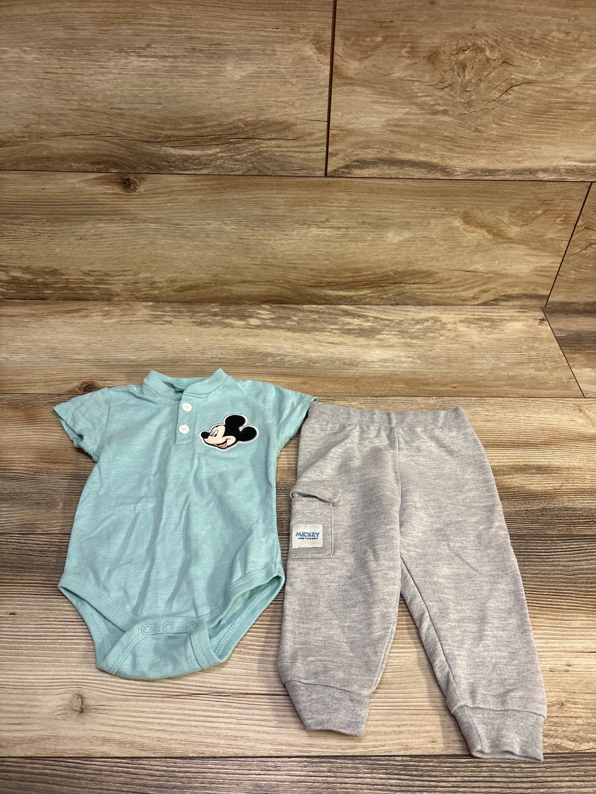 Disney Baby 2pc Mickey Mouse Henley Bodysuit & Pants Set Blue sz 3/6m