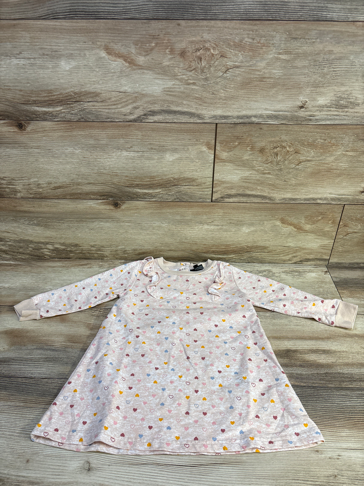 Picapino Long Sleeve Heart Print Dress Pink sz 3T