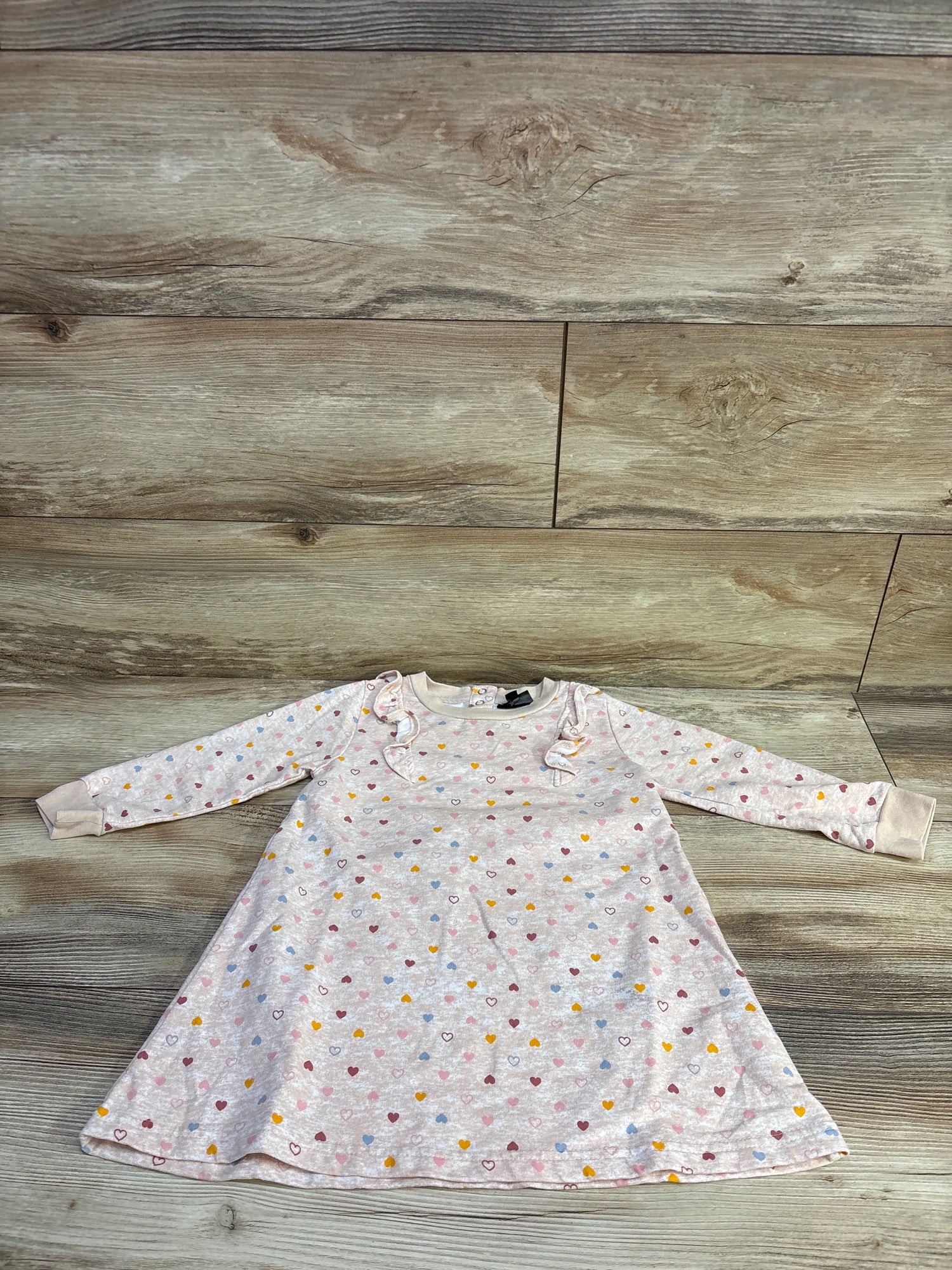 Picapino Long Sleeve Heart Print Dress Pink sz 3T