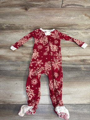 Red baby snowflake footed pajamas with white cuffs, holiday sleepwear for infants