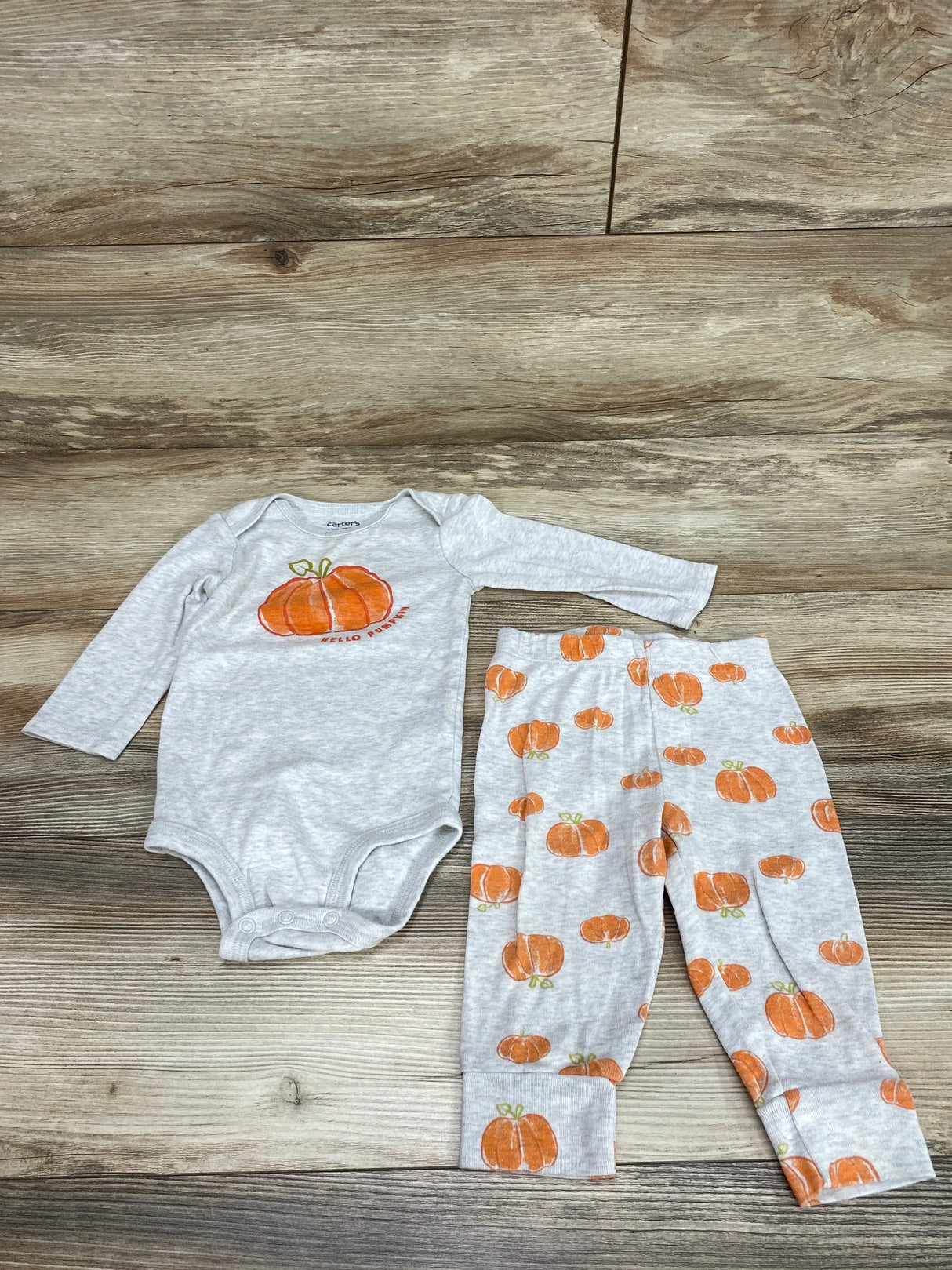 Just One You 'Hello Pumpkin' LS Bodysuit & Pants Grey Sz 9m - Me n Mommy To Be
